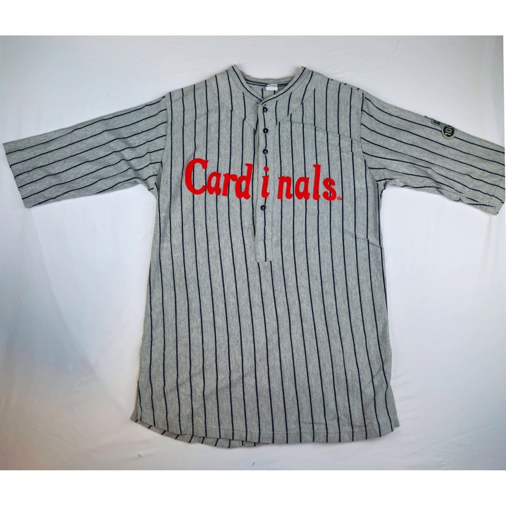 St Louis Cardinals Pinstripe Jersey Top Grey Red XL Fabick 100 Years Patch